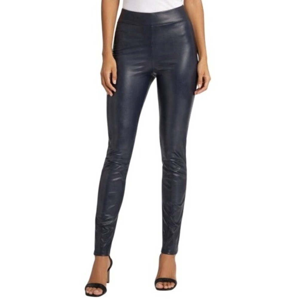 Tory Burch Ally Leather Pants Small Blue Slim Modern Classic Chic City Night Out